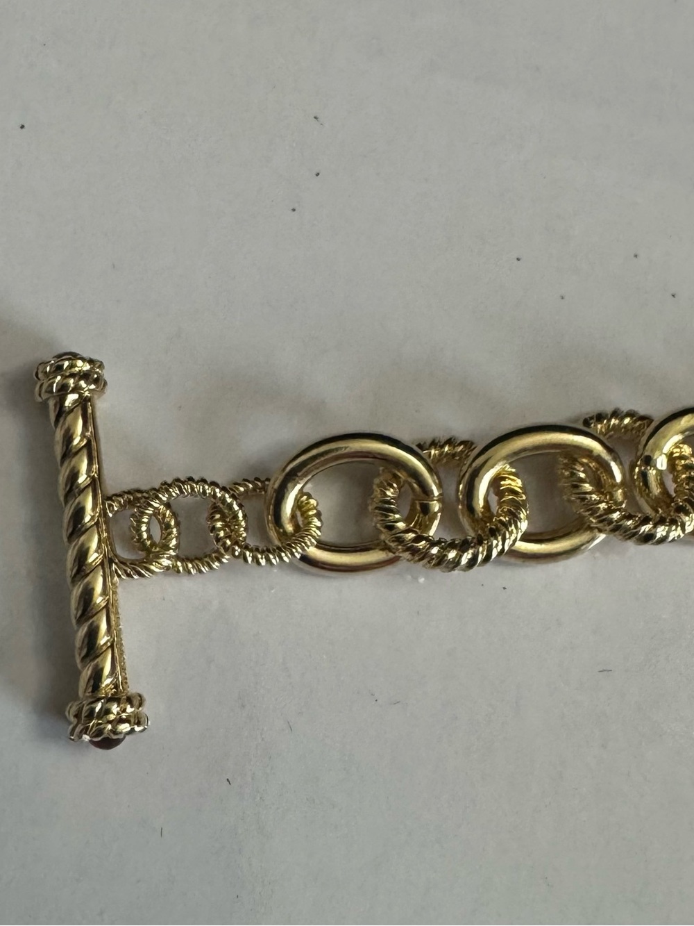 Judith Ripka SS Gold Textured Link Toggle Bracelet w/Peridot Gem Clasp - Picture 5 of 11